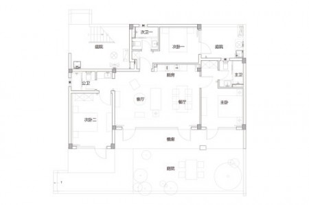 民宿A1户型， 3室1厅3卫0厨， 建筑面积约115.00平-115㎡