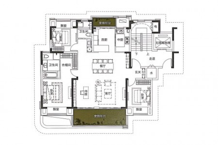 150㎡户型， 3室2厅2卫1厨， 建筑面积约150.00平-150㎡