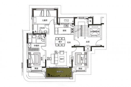 130㎡户型， 3室2厅2卫1厨， 建筑面积约130.00平-130㎡