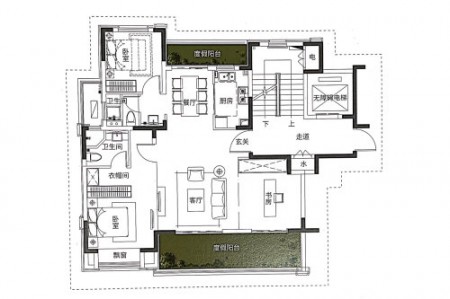 115㎡户型， 3室2厅2卫1厨， 建筑面积约115.00平-115㎡