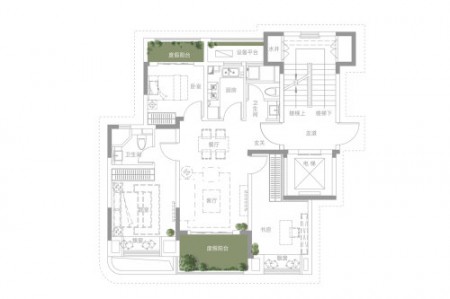 洋房97㎡户型， 3室2厅2卫1厨， 建筑面积约97.00平-97㎡